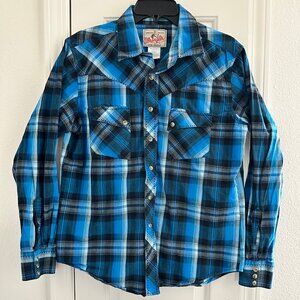Vintage Wrangler American Cowboy Men's Western Pearl Snap Plaid Shirt, Medium